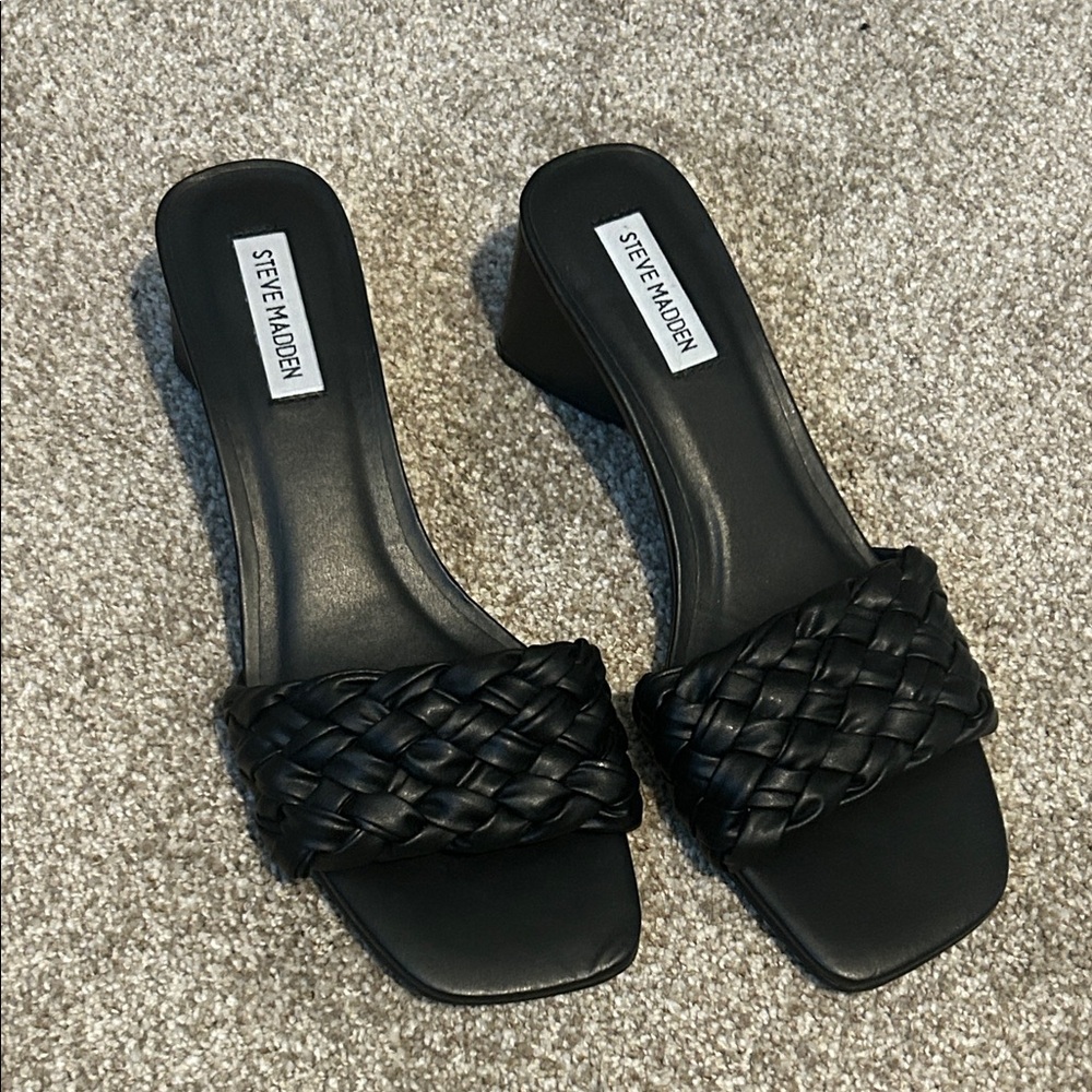 Steve Madden Black Woven Wedge Sandals